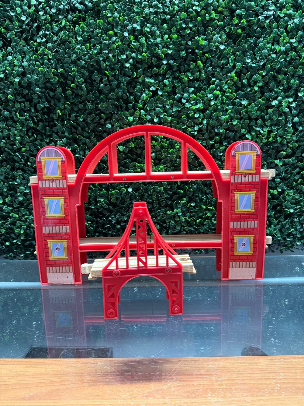 Red Arch Bridge Playset for Kids - Compatible Building Track Accessory